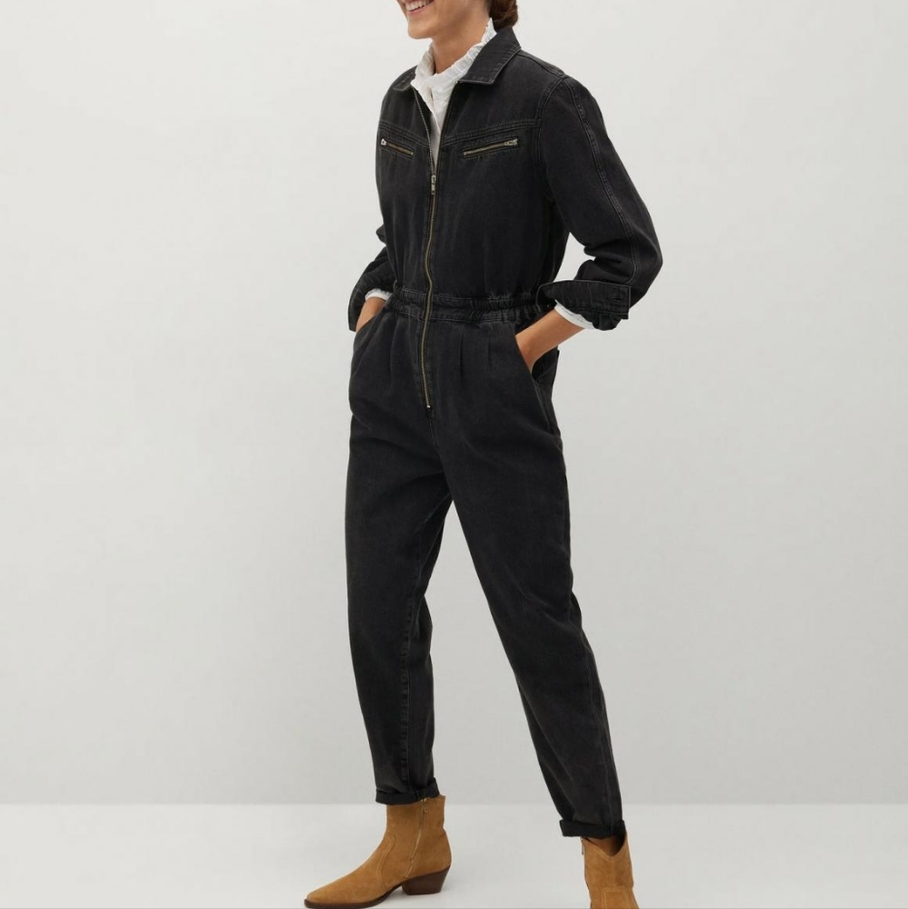 MANGO Women's Black Denim Jumpsuit Size S
